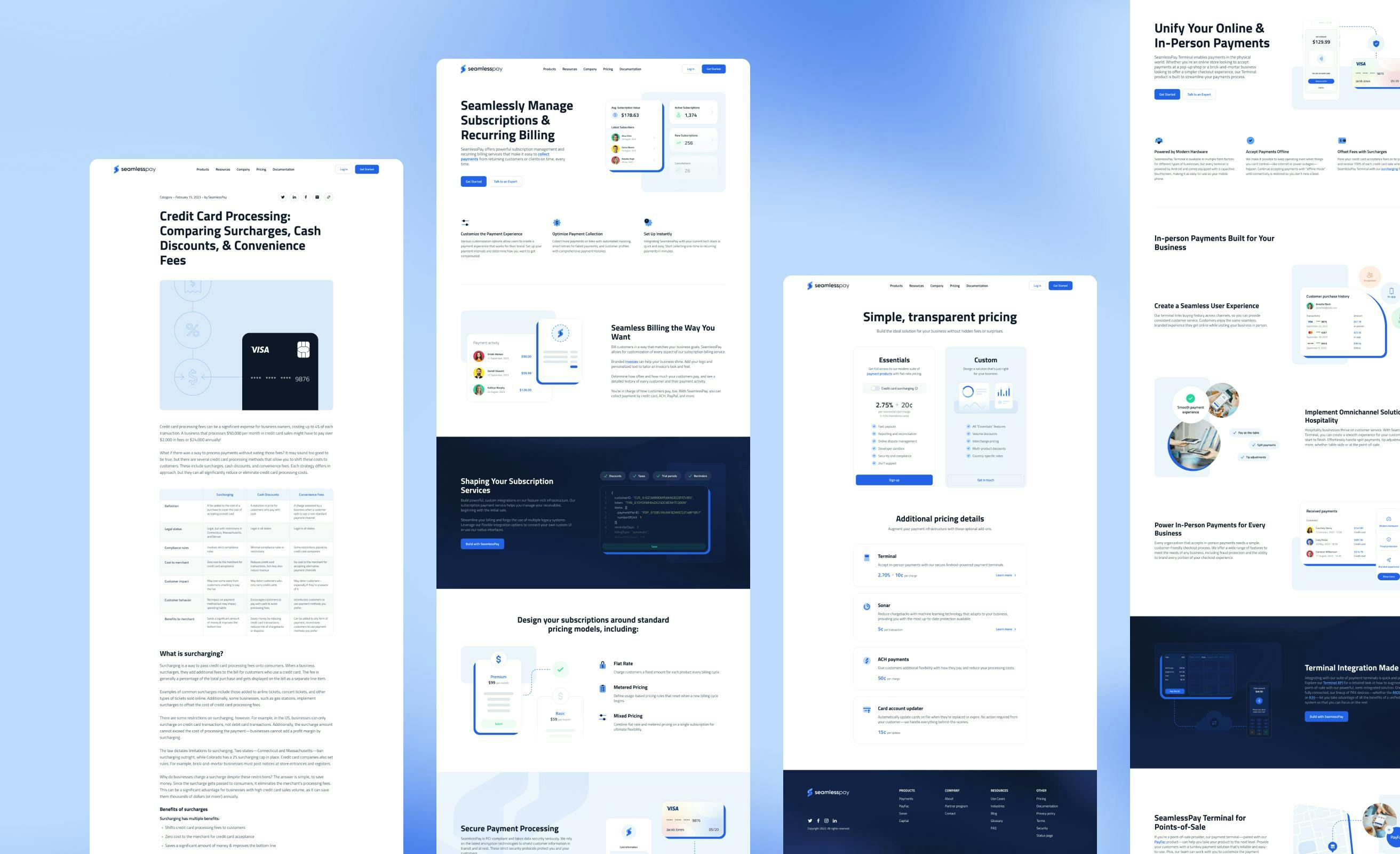 mix of the mockups showing different pages of SeamlessPay website