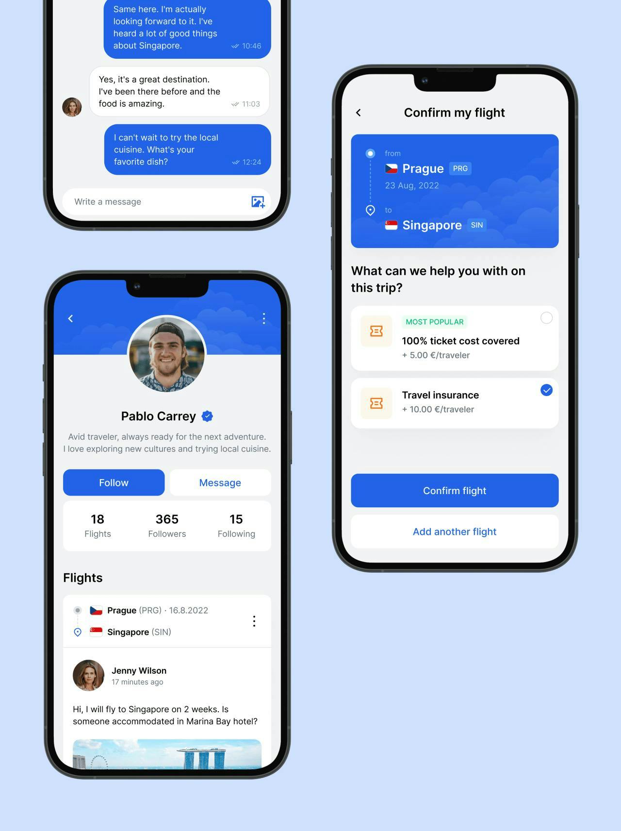 mockups showing the Skychatters app